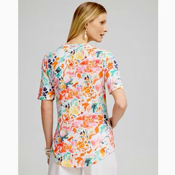 Chico's Abstract Notch Neck Tee Size 2 (12) Like New - Picture 2 of 15
